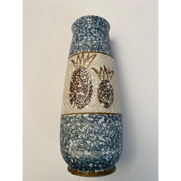MCM Vintage Lava Speckled Glaze Textured Vase Pineapples Ceramic Blue White 7" - Picture 6 of 10